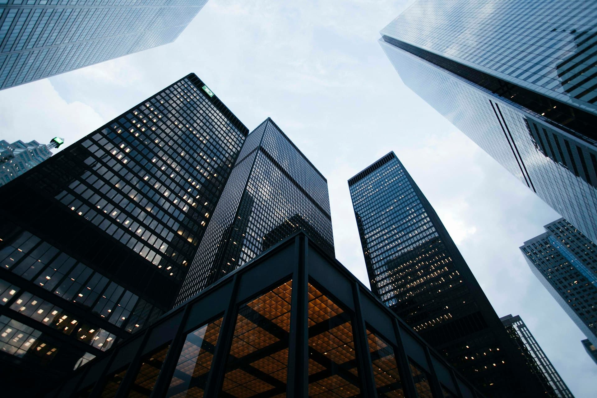Corporate towers at dusk